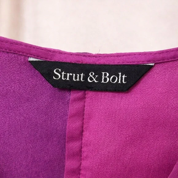 Strut & Bolt Magenta Satin Wrap Bodysuit | Size L | Long Sleeve V-Neck - Picture 6 of 7